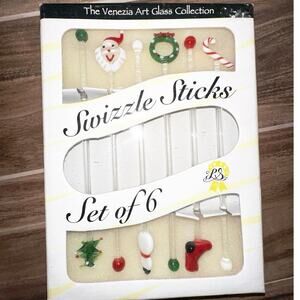 6 Set Vintage Christmas cocktail Drink Markers stir Swizzle Sticks blown glass